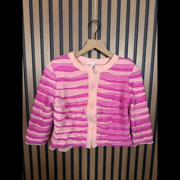 St John Cardigan 8 / M Womens Pink 2-Tone Wool Knit Zip Up Cropped - Picture 1 of 7